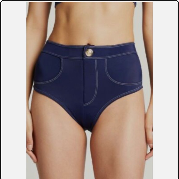 OYE Swimwear Lavinia Bandeau High-Waisted Navy Swim Bottoms XS NWT - Picture 1 of 9